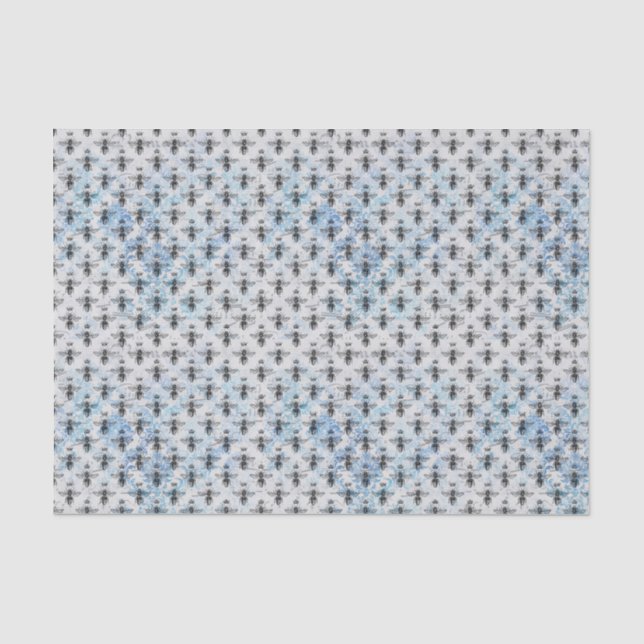 Papier Mousseline Bleu Damask Queen Bee (Recto)