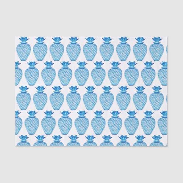 Papier Mousseline Bleu d'ananas et jarre de gingembre blanc (Recto)