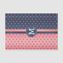 Papier Mousseline Bleu d'ardoise et corail - Monogramme