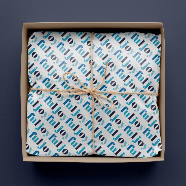 Papier Mousseline Bleu d'hiver Typographie "Joyeuse" Noël (Créateur téléchargé)