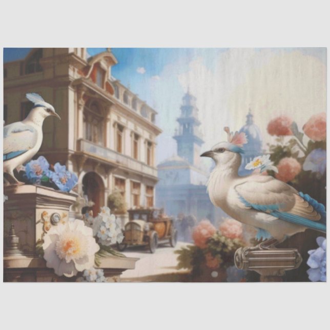 Papier Mousseline Bleu d'oiseaux français (Recto)