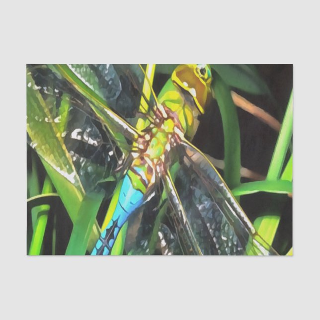 Papier Mousseline Bleu Dragonfly Shimmering Wings Peinture (Recto)