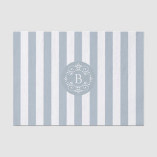 Papier Mousseline Bleu et blanc frise avec Monogramme
