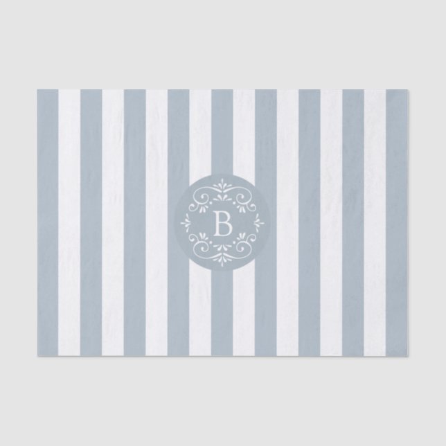 Papier Mousseline Bleu et blanc frise avec Monogramme (Recto)