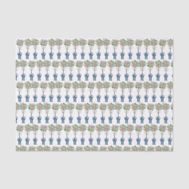 Papier Mousseline Bleu et blanc rose Topiary Jar (Recto)