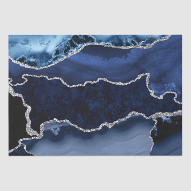 Papier Mousseline Bleu et Faux Parties scintillant en argent Agate e (Recto)