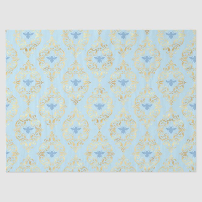 Papier Mousseline Bleu et Gold Bees Series Conception #5 (Recto)