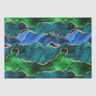 Papier Mousseline Bleu et vert Peacock Faux Parties scintillant Agat