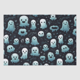 Papier Mousseline Bleu Fantômes mignons Moderne Adorable Noir Hallow