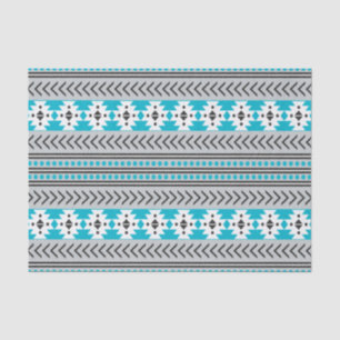 Papier Mousseline Bleu géométrique de motif d'impression tribal