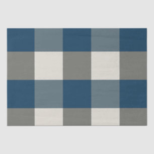 Papier Mousseline Bleu Gris Blanc Buffle Check