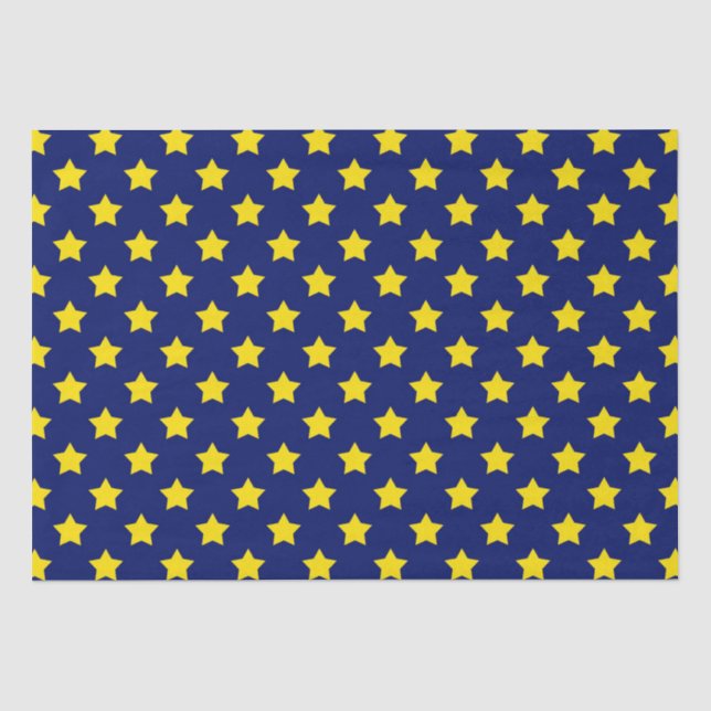 Papier Mousseline Bleu Jaune Etoiles Motif (Recto)