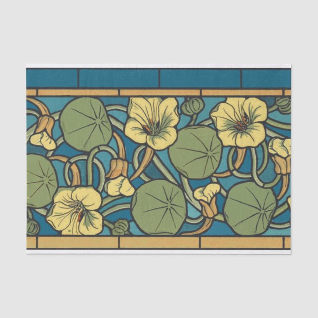 Papier Mousseline Bleu jaune Nasturtium Fleur Nouveau Motif (Recto)