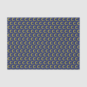 Papier Mousseline Bleu Jaune nuit Ciel Croissant Lune Étoiles Soir