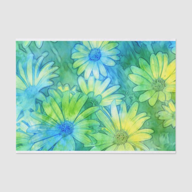 Papier Mousseline Bleu Jaune Vert Aquarelle Abstraite (Recto)