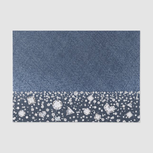 Papier Mousseline Bleu Jean Denim & Diamonds Bling Diamant Glam (Recto)