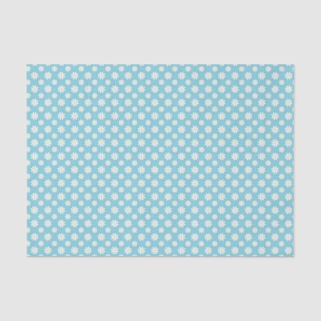 Papier Mousseline Bleu marais motif floral (Recto)