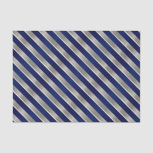 Papier Mousseline Bleu marine, argent et rayures diagonales blanches