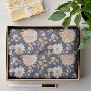 Papier Mousseline Bleu Marine Crème Pêche Floral Anniversaire