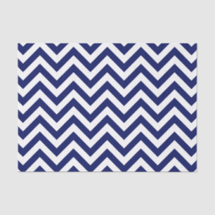 Papier Mousseline Bleu marine et blanc grand motif chevron zigzag