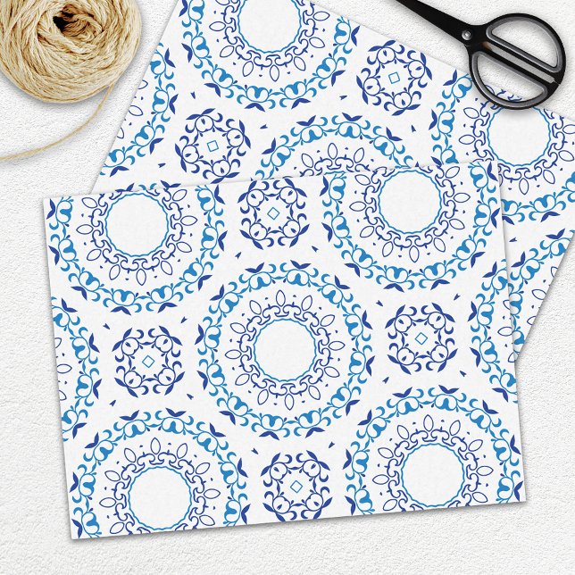 Papier Mousseline Bleu Méditerranée Portugais Azulejo Motif carrelag (Créateur téléchargé)