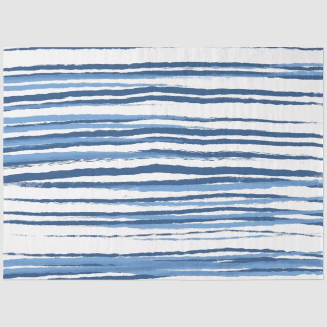 Papier Mousseline Bleu moderne tendance et Bleu blanc rayures côtièr (Recto)