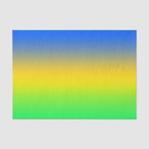 Papier Mousseline Bleu néon, jaune, dégradé vert, ombre.