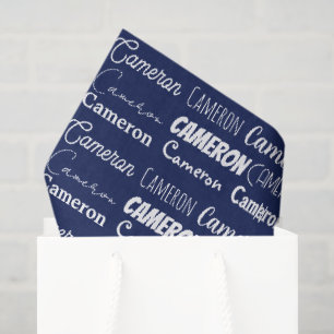 Papier Mousseline Bleu Nuit Chic Anniversaire Nom Personnalisé