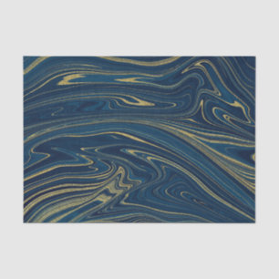 Papier Mousseline Bleu Nuit & Or Moderne Glam Marbre Élégant