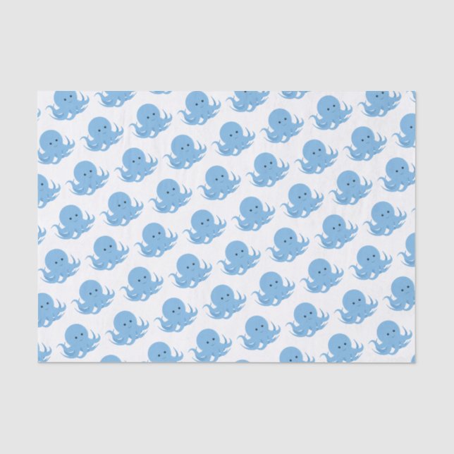 Papier Mousseline Bleu Octopus mignon animal (Recto)