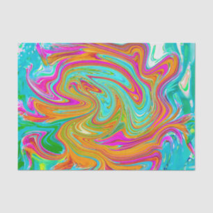 Papier Mousseline Bleu, Orange et Rose Chaud Abstrait Rétro Groovy