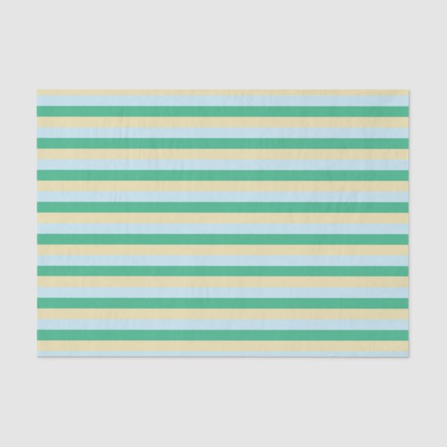 Papier Mousseline Bleu pâle, vert d'Aqua et rayures beiges (Recto)