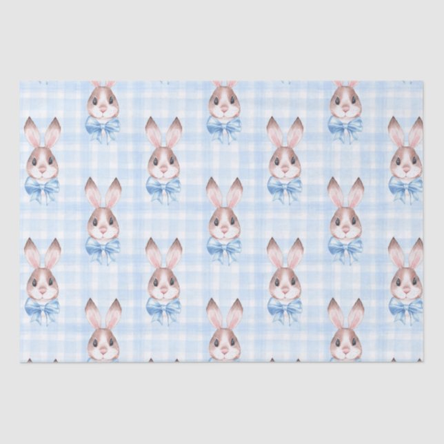 Papier Mousseline Bleu Pastel Bunny Lapin Cadeau Rabbit (Recto)