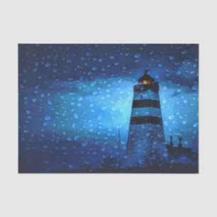 Papier Mousseline Bleu phare une nuit sombre pluvieuse avec gouttes