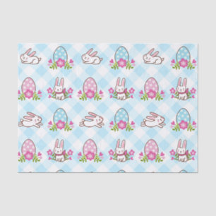 Papier Mousseline Bleu Plaid Bunny