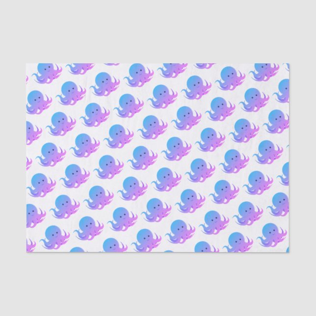 Papier Mousseline Bleu pourpre Octopus mignon animal (Recto)