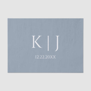 Papier Mousseline Bleu Poussiéreux Monogramme Initial Minimal Tendan