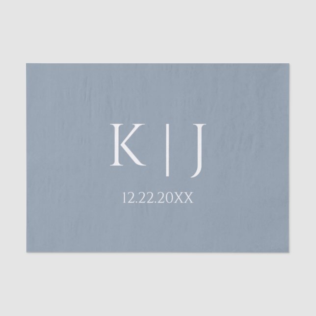 Papier Mousseline Bleu Poussiéreux Monogramme Initial Minimal Tendan (Recto)