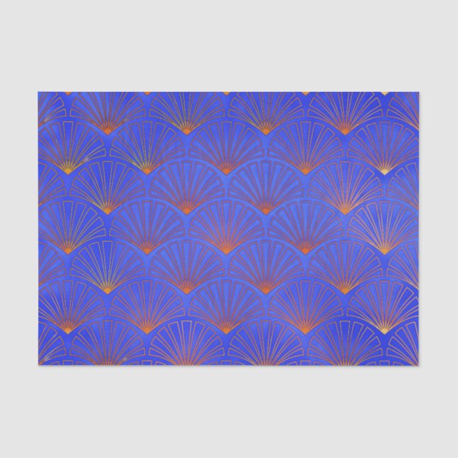 Papier Mousseline Bleu profond, Motif asiatique, art déco, motif, vi (Recto)