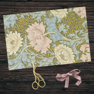 Papier Mousseline Bleu rose Vintage William Morris Chrysanthemum