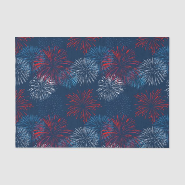 Papier Mousseline Bleu Rouge Blanc 4 juillet feux d'artifice (Recto)
