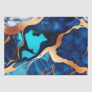 Papier Mousseline Bleu tendance en or faux marbre