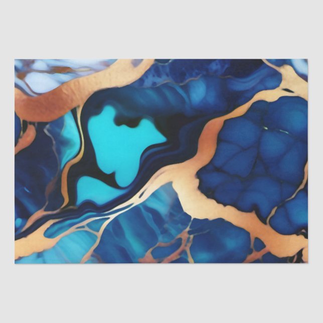 Papier Mousseline Bleu tendance en or faux marbre (Recto)