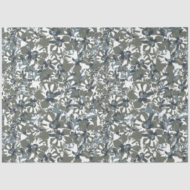 Papier Mousseline Bleu Vert Floral Motif (Recto)