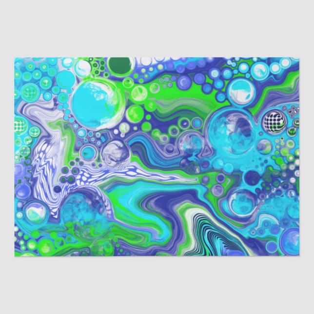 Papier Mousseline Bleu vert Marbre tourbillons Anniversaire ou baby  (Recto)