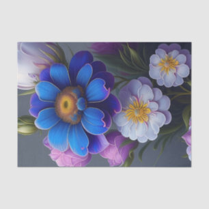 Papier Mousseline Bleu vif, Imaginaire violet Fleurs de jardin