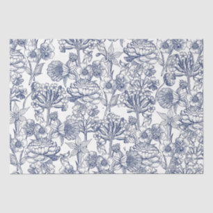 Papier Mousseline Bleu Vintage motif floral élégant
