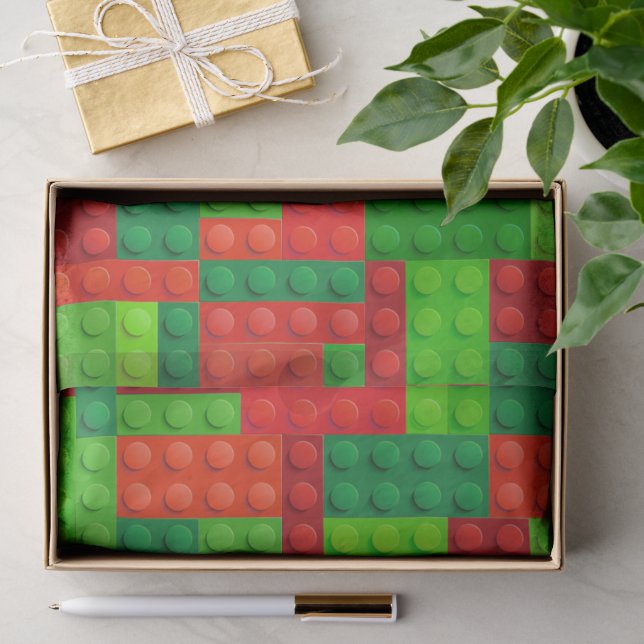 Papier Mousseline Blocs de briques de construction rouge et verte |  (Cadeau)