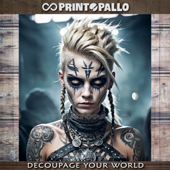 Papier Mousseline Blonde Viking Warrior Woman avec des runes - (Créateur téléchargé)