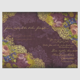 Papier Mousseline Blooms baroques de Bourgogne & Découpage Gold Spla